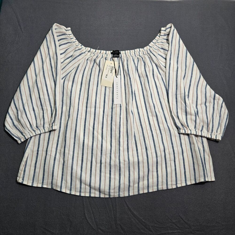 Sanctuary Blouse Women M Beach Easy Breeze Striped Top Elastic Neck NWT
